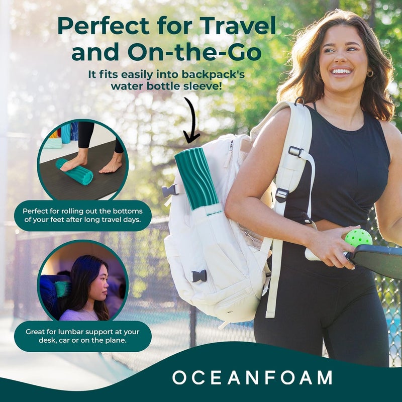 Oceanfoam Ripple Travel Foam Roller (11" x 3.35") Firm Mini Foam Roller for Physical Therapy, Deep Tissue Massage, Back Pain - High Density, Ergonomic Wave Textured - Yoga, Pilates, Exercise (Jade) - Image 3